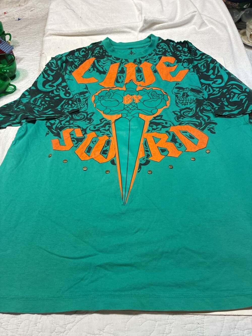 Archaic by Affliction 'Live by the Sword' Graphic T-Shirt with Stud Accents
